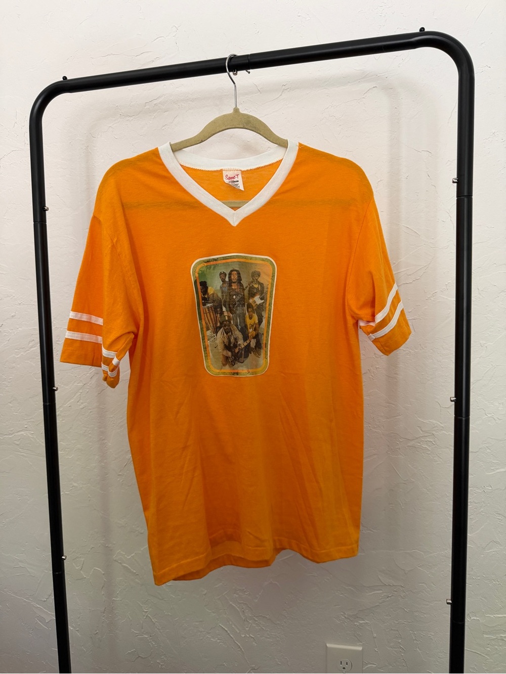 Orange V-Neck Short Sleeve Bob Marley Graphic Men’s Shirt
